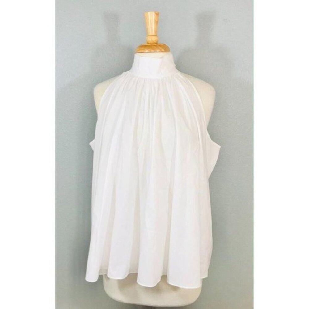 CARESTE Hearst Top White Sleeveless Poplin Boxy Fit, 16 - $395 - Picture 4 of 9
